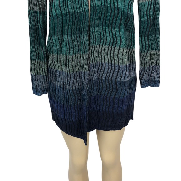 Chico's Multicolor Ombre Ribbed Wave Knit Open Front Cardigan Sweater Size M - Picture 3 of 14